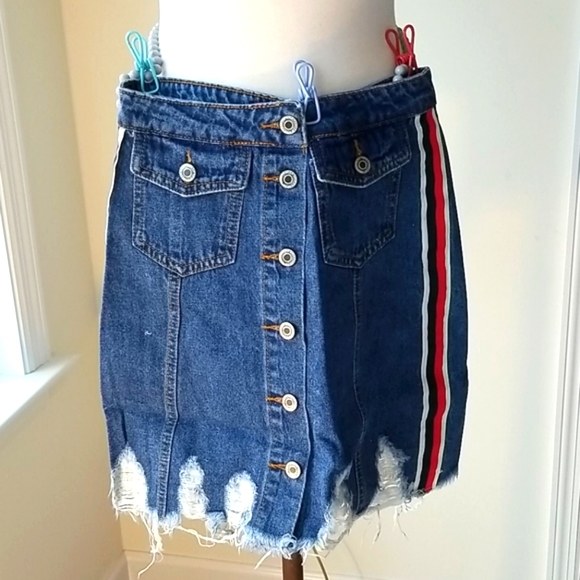 Signature 8💜 Distressed Button Front Denim Skirt, cover pencil style new - Picture 4 of 8